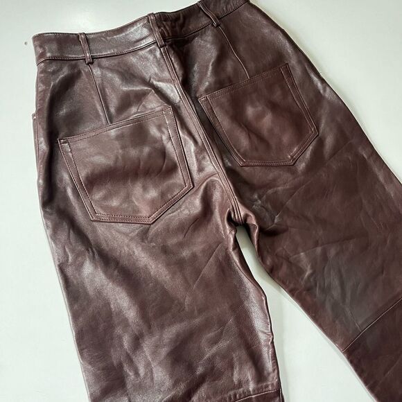 Zara Brown Genuine Leather Straight Leg Pants - Picture 3 of 11